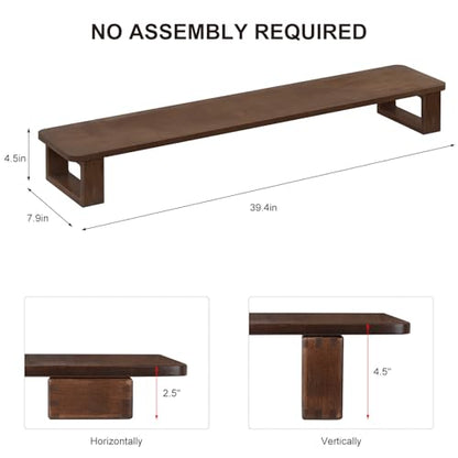 Ufine Dual Monitor Stand Riser 39.3 Inch Wood Desk Shelf Desktop Organizer | 2 Heights Adjustable, Ergonomic Computer Monitor Stand for 2 Monitors, Laptop, TV, Printer