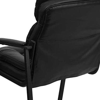 EMMA + OLIVER Black LeatherSoft Side Chair with Lumbar Support and Sled Base - color: Black Leathersoft