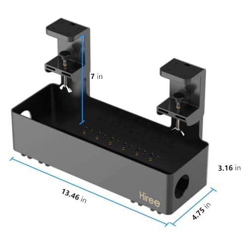 Under Desk Cable Management Tray with 6 AC Power Outlet and Clamp Mount, No Drill Cord Storage Organizers for Wire Management, Standing Desk, Computer Cord Rack for Office & Home (Black)