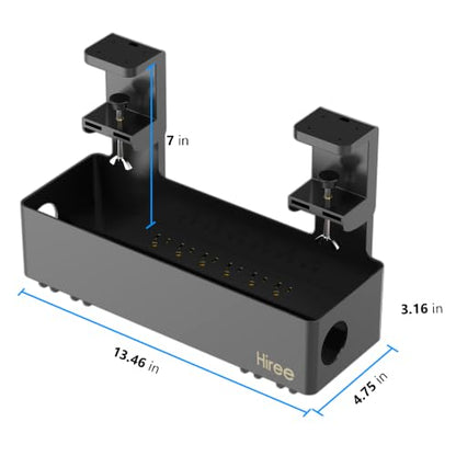 Under Desk Cable Management Tray with 6 AC Power Outlet and Clamp Mount, No Drill Cord Storage Organizers for Wire Management, Standing Desk, Computer Cord Rack for Office & Home (Black)