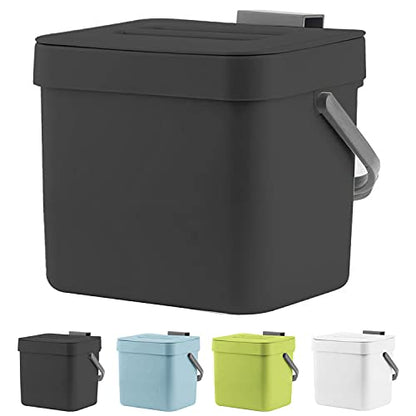 Kitchen Trash Can with Lid, LALASTAR Wall-Mounted Under Sink Small Garbage Can for Kitchen, Bathroom, Compost Bin Countertop, Cabinet Trash Can Hanging, 1.8 Gallon, (Black, 7L) - color: Black
