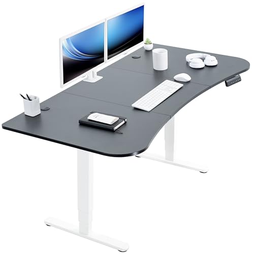 VIVO Black 63 x 32 in Standing Desk, DESK-KIT-2W1B | Electric, Dual Motor, Holds 220 lbs, Sit Stand, Height Adjustable, Home Office, Memory Presets, 2B Series, White Frame - color: Black Top / White Frame, size: 63 x 32
