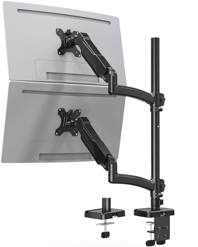MOUNTUP Vertical Dual Monitor Mount Holds 4.4-17.6lbs, up to 32 Inch Stacked Monitor Mount with Gas Spring Arm with Clamp/Grommet Base, Dual Monitor Stand for Desk, For Home Office, VESA 75x75/100x100 - size: Dual