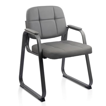 CLATINA Waiting Room Guest Chair with Bonded Leather Padded Arm Rest for Office Reception and Conference Desk Black with Sled Base Grey 1Pack - color: Grey-a, size: 1 Pack