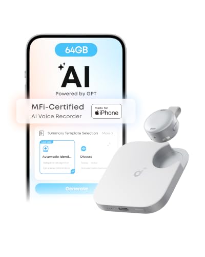 soundcore Work by Anker, Coin-Sized AI Voice Recorder, 64GB, MFi Certified | 150+ Languages, Wearable, USB-C Charging, 32H Recording, Find My, AI Transcribe and Summarize - color: White, size: 64GB