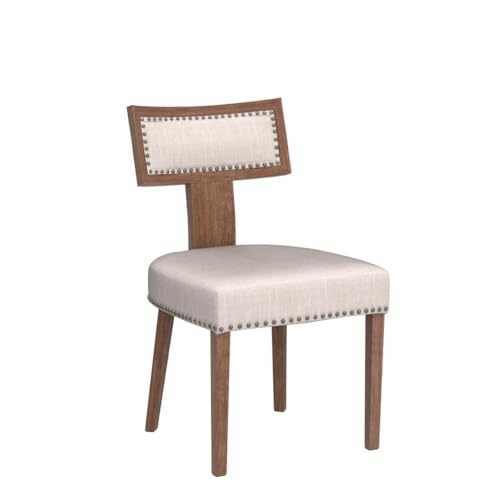 HNY Mid Century Modern Dining Chairs Set of 2, Farmhouse Linen Fabric Upholstered Accent Chairs Curved Nailhead Trim Backrest Kitchen Chairs, with Hardwood Frame, Beige - color: Beige Nailhead