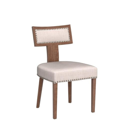 HNY Mid Century Modern Dining Chairs Set of 2, Farmhouse Linen Fabric Upholstered Accent Chairs Curved Nailhead Trim Backrest Kitchen Chairs, with Hardwood Frame, Beige - color: Beige Nailhead
