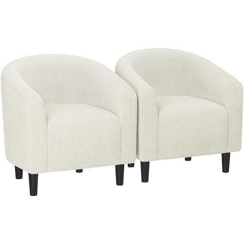 Yaheetech Compact Corduroy Accent Chairs Set of 2 for Small Spaces, Beige | Compact Cozy Barrel Chairs with a Curved Silhouette, Upholstered Furry Armchair for Small Spaces, Living Room Bedroom Corner - color: Letter Print (Linen), style: without Ottoman