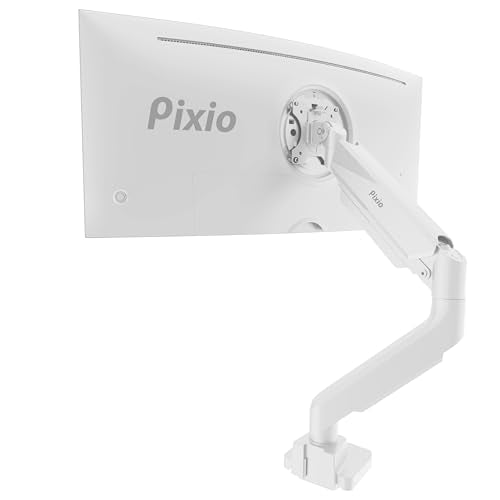 Pixio PS2S White Ultrawide Heavy-Duty Premium Single Monitor Arm Stand Desk Mount - Fits up to 49 inches Monitors, Weights up to 39lbs Flat / 31lbs Curved, Compatible with VESA 75x75 100x100mm - color: White, size: Single 17"-49"