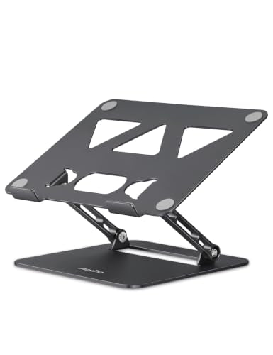 Aoviho Adjustable Laptop Stand for Desk, Portable Laptop Stand Holder and Riser, Foldable Aluminum Notebook Computer Stand for MacBook Air Pro HP Lenovo Dell Samsung Chromebook, 10-15.6 inch, Black - color: Black