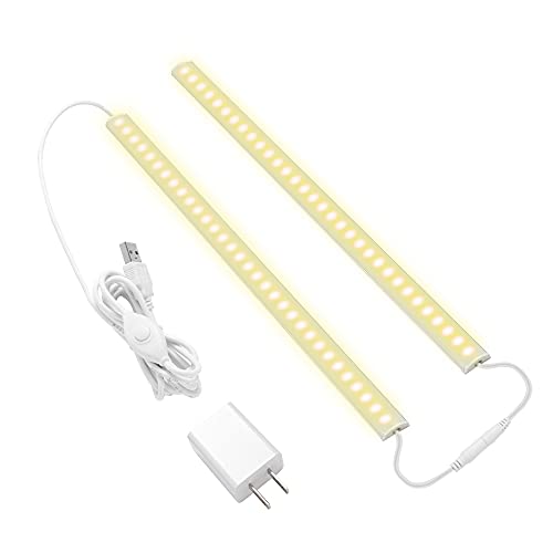 JUSJUBR Under Cabinet Lighting, 2pcs 12" 3000K Dimmable LED Closet Light, USB Plug, Memory Function, Linkable Cabinet Light Bar for Kitchen, Plug-in Workbench Light, Super Slim LED Light Bar for Room - color: Warm White, size: 2*12 Inch