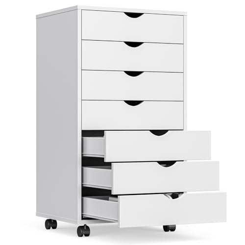 OLIXIS 7-Drawer Rolling File Cabinet, Printer Stand with Office Storage - color: White, size: 7 Drawer