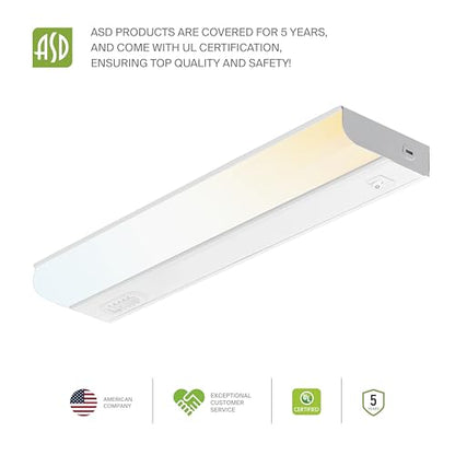 ASD LED Under Cabinet Lighting Hardwired, 18 Inch 10W 2700K-5000K Selectable, 807LM, CRI90+, Direct Wire Linkable Under Counter Lights for Kitchen, Dimmable Under Cabinet Lights, White, UL, 20 Pack - color: 18 Inch White, size: 20 Pack