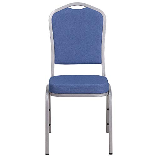 Flash Furniture Hercules Crown Back Stackable Banquet Chair, Silver, 4-Pack | Silver Frame, Fabric Upholstery - color: Blue Fabric/Silver Frame, size: Set of 4