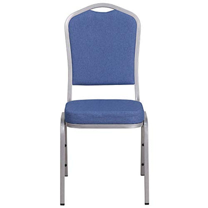 Flash Furniture Hercules Crown Back Stackable Banquet Chair, Silver, 4-Pack | Silver Frame, Fabric Upholstery - color: Blue Fabric/Silver Frame, size: Set of 4