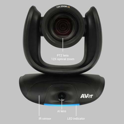 AVer CAM550 4K PTZ Conference Camera – Dual Lens AI Auto Framing Camera with 12X Optical Zoom, Smart Gallery, USB & HDMI for Zoom, Teams & Hybrid Meetings