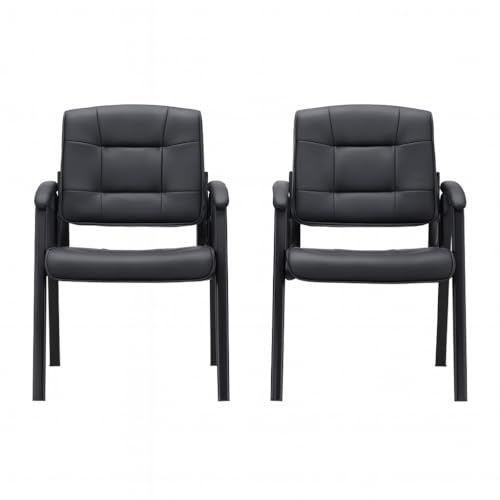 Naomi Home Faux Leather Guest Reception Chair with Armrests - Black | Reception Chairs with Armrests for Lobby , Medical Waiting Room, or Conference Room Seating, Black Set of 2 Upholstery - color: Black, Faux Leather, style: Set of 2