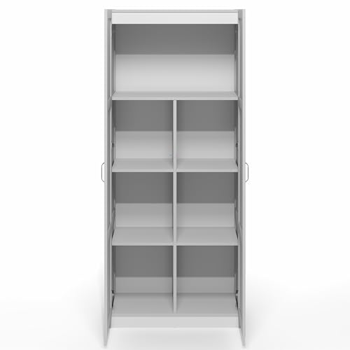 Furinno Robin Storage Cabinet, 4-Tier Pantry Cabinet with Adjustable Shelves, 30W with 2 Shaker-Doors, Kitchen Cabinet, Organization and Storage, for Pantry, Living Room, Home Office, White - size: Shaker Doors, 4-Tier