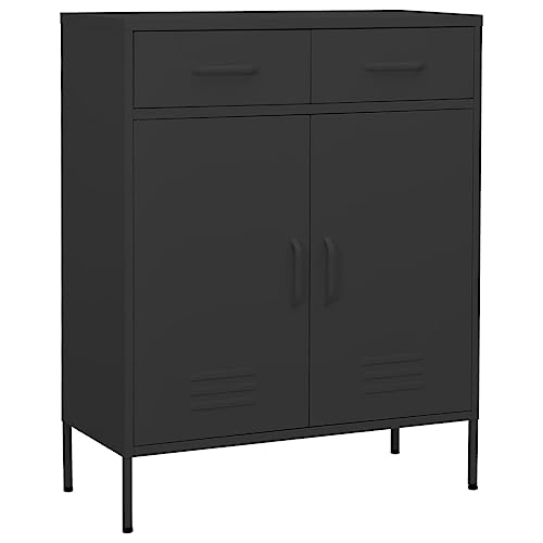 Storage Cabinet with 2 Doors and 2 Drawers, Anthracite Steel Organizer Unit, Metal Credenza with Adjustable Shelf and Levelers for Living Room, Office, Bedroom, 31.5 x 13.8 x 40.0 Inches - color: Anthracite