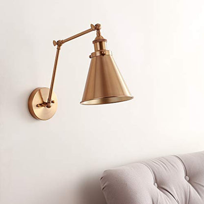 JONATHAN Y Rover 1-Light Wall Sconce 7", Brass Gold | Adjustable Arm, Hardwired Bedside Reading Swing Arm, Farmhouse Cone Shade, Metal Hardwired Indoor Fixture, LED Bulbs Included - color: Brass Gold, size: Set of 1