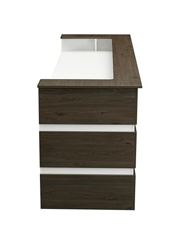 Mares 87" Wood Office Reception Desk Counter & Drawers w/Telescopic Rails & Chrome Handles | Cable Grommet Holes | Option to Add Logo | Front Table Furniture Nail Hair Beauty Salon Spa Restaurant - color: Dark Brown