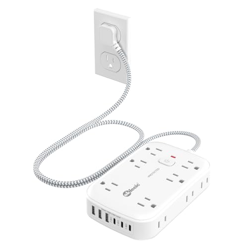 Flat Multi Plug Extender with 6 USB Wall Charger(3 USB C), 12 AC Outlets Wall Adapter, 3 ft Thin Extension Cord, Flat Plug Surge Protector Power Strip (2100J) for Home, Office, College Dorm. White - size: 3 FT, style: 12AC+3U3C