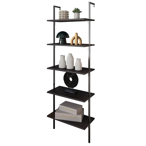 happimess Madera 5-Shelf Wall Mounted Bookcase 72.05", Black - color: Black, size: 5-Tier 72.05"