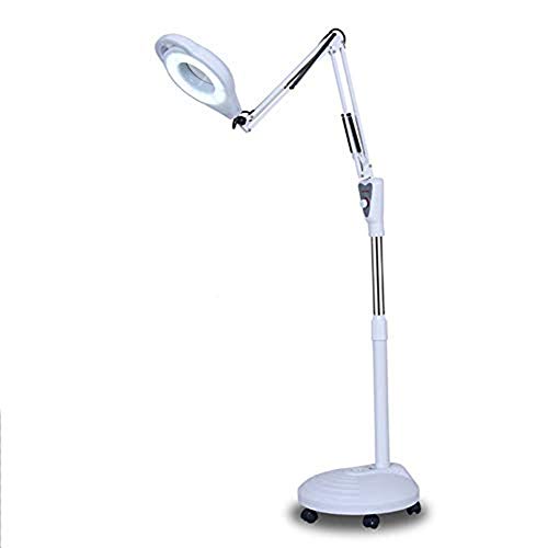 Magnifier, Magnifying Floor Lamp, Daylight Bright Magnifier Lighted Glass 8X Magnifying Lens with Stand, Flexible Height Adjustable Gooseneck Standing Cold Light for Reading Salon Beauty