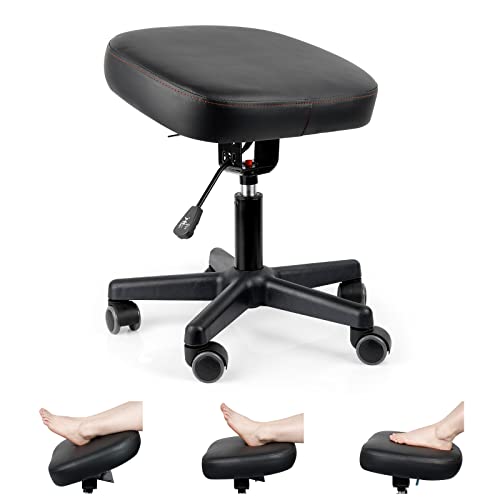 Lilithye Footrest Stool Under Desk Adjustable Height and Tilt Angle Footrest Ottoman Ergonomic Foot Stool with Wheels 360° Rolling for Home Office (New Black) - color: New Black