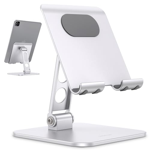 OMOTON T5 Foldable Tablet Stand, Heavy Adjustable Holder for iPad, Silver - color: silver