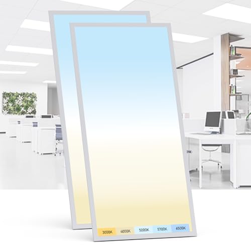 AIKVSXER 2 Pack 2x4 LED Flat Panel Light - Selectable 5 CCT 3000K-6500K & 5 Wattage 30-70W 7700Lm 0-10V Dimmable 2 x 4 led Drop Ceiling Light Fixture 120-277V for Commercial and Home - size: 2x4-2p