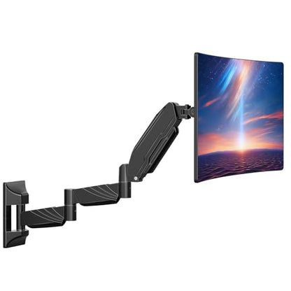 Long Arm Monitor Wall Mount for Max 32 inch Computer Screen, Extra Long Adjustable Single Wall Mount Monitor Arm, Full Motion Vesa Wall Bracket 100x100, Hold up to 17.6lbs, Black - size: Single Wall Mount