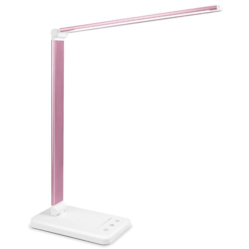 Led Desk Lamp, Desk Lamp with USB Charging Port, 5 Color Modes, 10 Brightness, Natural Light, Eye Caring Reading Lamp, Desk Light for Home Office, Table Lamp, Touch Control, Auto-Timer, Pink - color: Pink