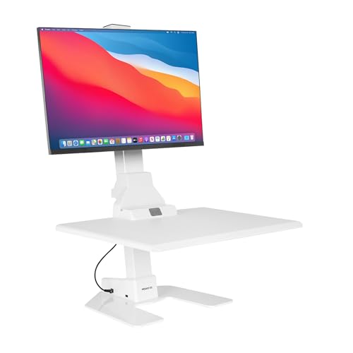 Mount-It! Electric Standing Desk Converter, Adjustable Tabletop Sit Stand Desk Riser with Single Monitor Mount for Monitors up to 32", Freestanding 28" Wide Platform Rises up to 20.75" White - color: White, size: Single Monitor