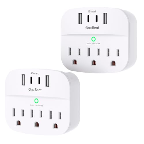 One Beat Multi Plug Outlet Splitter with USB,Surge Protector Outlet 2 Pack - color: White, size: 2c2a, 2 Pack