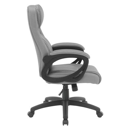 Office Star FL Series Executive Seating Faux Leather Manager's Adjustable Office Chair with Padded Arms, Charcoal Grey with Grey Mesh Accents - color: Charcoal Grey