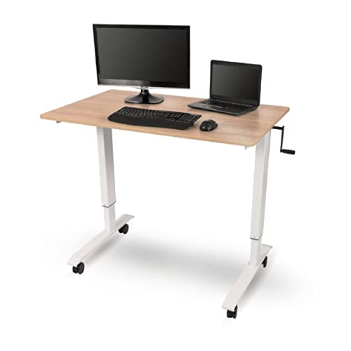 Stand Up Desk Store Crank Adjustable Height Rolling Standing Desk (White Frame/Natural Walnut Top, 48" Wide) - color: White Frame/Natural Walnut Top, size: 48 Inches Wide