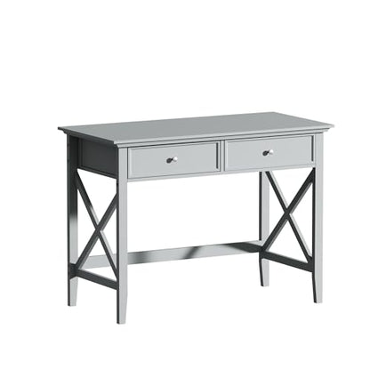 Lewahom Computer Desk with 2 Drawers, Elegant Home Office Writing Study Desk with Storage, Modern Simple Vanity Desk Console Table for Living Room, Grey - color: Grey