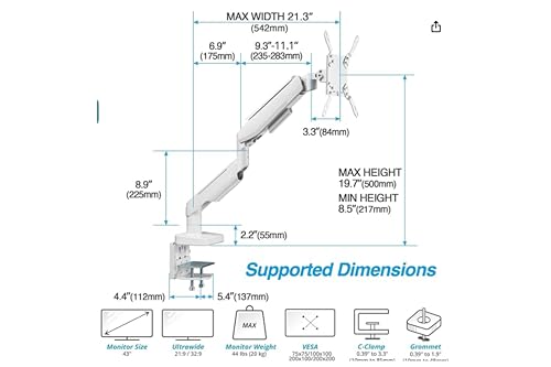 Gladiator Joe Heavy Duty Aluminum Ultrawide Monitor Arm for 49 inch Screens up to 44 lbs, Premium Desk Mount Monitor Stand Designed for Samsung Odyssey G9 and More, Max VESA 100x100, Black