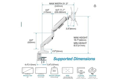 Gladiator Joe Heavy Duty Aluminum Ultrawide Monitor Arm for 49 inch Screens up to 44 lbs, Premium Desk Mount Monitor Stand Designed for Samsung Odyssey G9 and More, Max VESA 100x100, Black