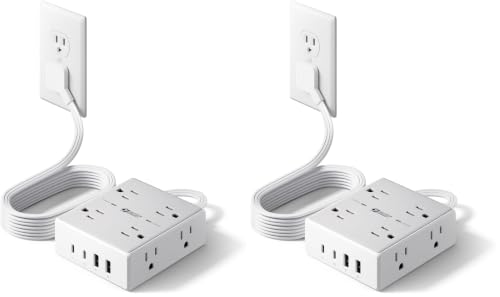 SUPERDANNY Extension Cord,Flat Plug Surge Protector Power Strip,6Ft (Pack of 2) - color: White, size: 6FT-15W Standard Charge (Pack of 2)