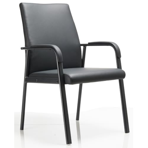 Office Guest Reception Desk Chair No Wheels 600 lbs Capacity | Modern High Back Black Leather Reception Guest Conference Waiting Room Chairs with Padded Armrests for Seniors - size: 1 PACK