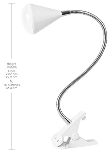 OttLite LED Cone Clip Lamp, Flexible Neck, White | Natural Daylight LEDs | Sturdy Clip | Adjustable Flexible Neck 9"-18.5" | 320 Lumens