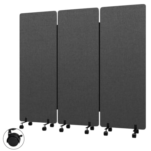 3-Panel Portable Office Partition,Mobile Acoustic Wall Divider with Wheels - color: Dark Gray, size: 3 Panel-72"Wide