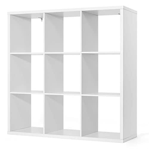 CAPHAUS Sturdy Room 13-Inch Cube Storage Organizer Shelf, with Extra Thick Exterior Edge, Open Storage Shelf Divider, Bookcase, 6-Cube / 8-Cube / 9-Cube, Colors Available in Rustic Grey Oak and White - color: White, size: 9 Cube