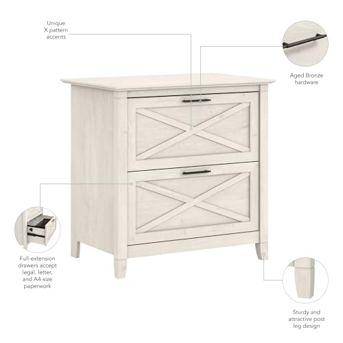 Bush Home Key West 2 Drawer Lateral File Cabinet in Linen White Oak, Document Storage for Home Office, Accent Chest with Drawers - color: Linen White Oak