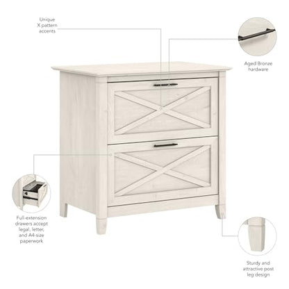 Bush Home Key West 2 Drawer Lateral File Cabinet in Linen White Oak, Document Storage for Home Office, Accent Chest with Drawers - color: Linen White Oak