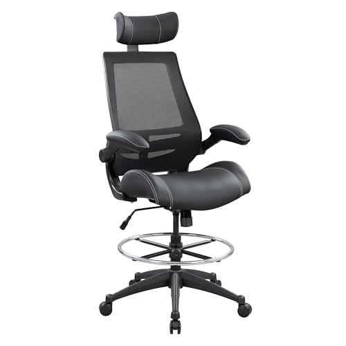 BOLISS Leather Drafting Chair Ergonomic Tall Office Chair - color: Black Leather Mesh Back, size: BLS-2818HD