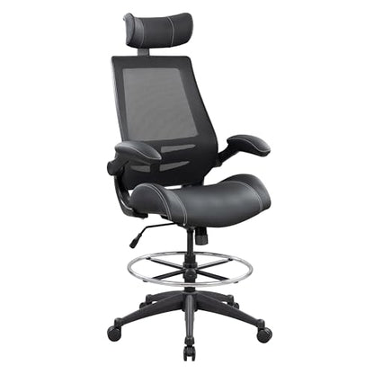 BOLISS Leather Drafting Chair Ergonomic Tall Office Chair - color: Black Leather Mesh Back, size: BLS-2818HD