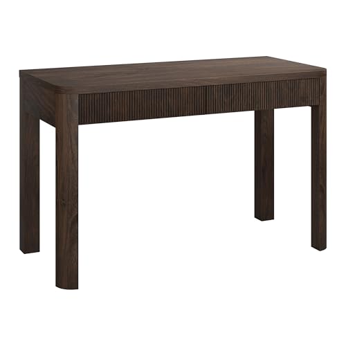 Henn&Hart 48" Fluted Home Office Desk, Computer Desk, Rich Brown | Modern ribbed desk with two drawers and rounded legs for stylish workspace storage in living rooms, bedrooms, or home offices - color: Rich Brown